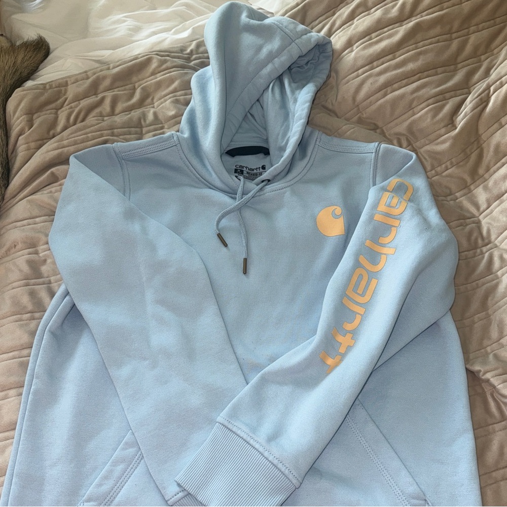 Carhartt Men's Sky Blue Hoodie with Gold Logo